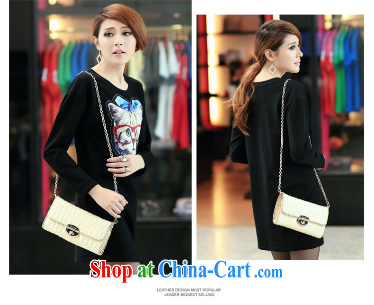 Morning would be 2015 spring new Korea and indeed increase, female 200 Jack mm thick stylish kitten stamp loose video thin long-sleeved dress black large code 5 XL pictures, price, brand platters! Elections are good character, the national distribution, so why buy now enjoy more preferential! Health