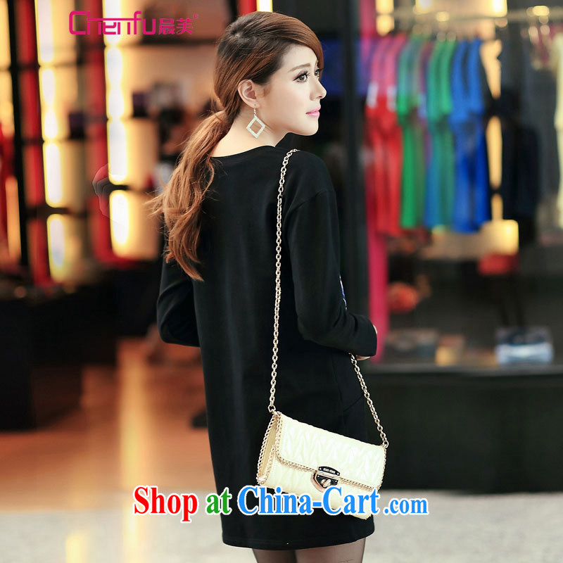 Morning would be 2015 spring new Korea and indeed increase, female 200 Jack mm thick stylish kitten stamp loose video thin long-sleeved dress black large code 5 XL, morning, and shopping on the Internet