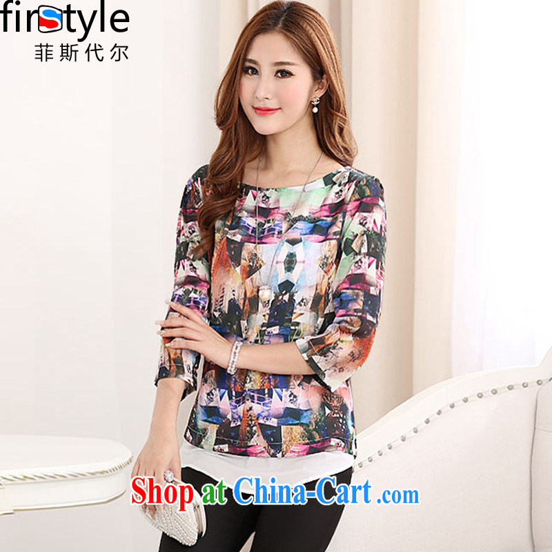 Firstyle fall 2014 with new, larger female Korean video thin 7 cuff round-collar stitching stamp snow woven shirts turquoise XL
