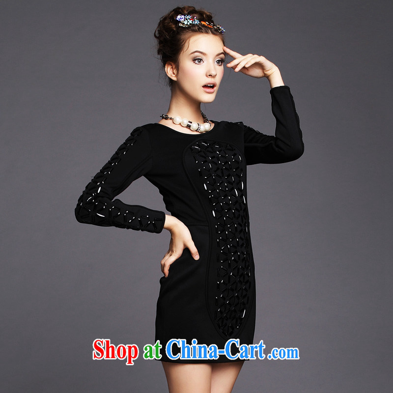 European and American high-end XL Girls fall the dresses on her sister and indeed intensify beauty graphics thin long-sleeved skirt black 5 XL (90 - 100 ) KG, colorful, and shopping on the Internet