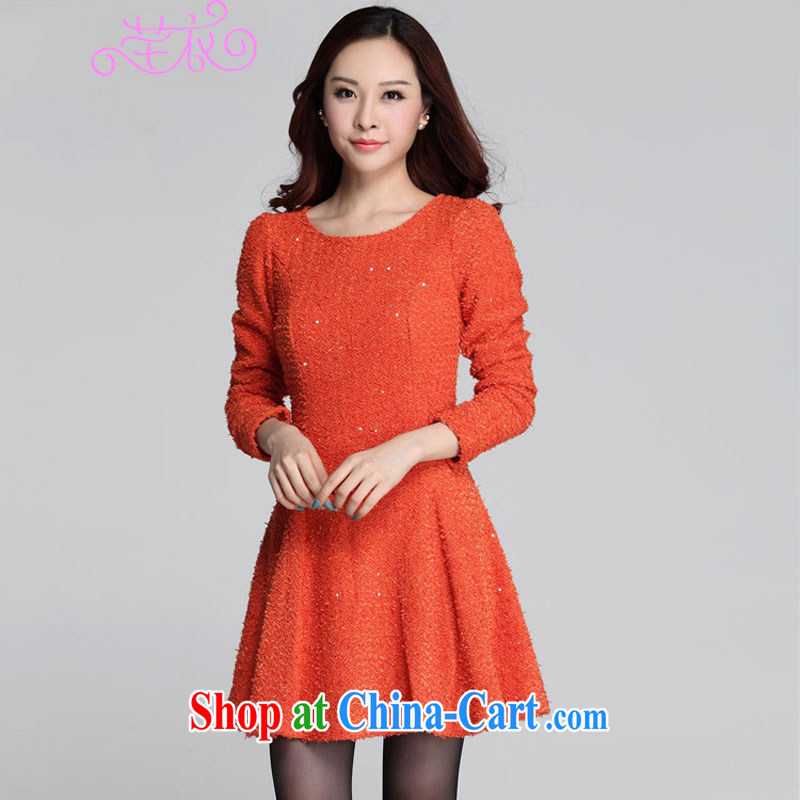 Constitution, focusing on her sister's 2015 fall and winter reload XL-elegant graphics thin, high-fat, round-collar cultivating A Field skirt with long-sleeved orange color 4 XL 165 - 180 jack
