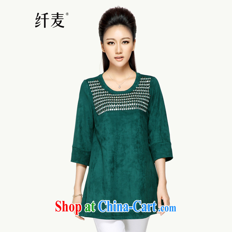 Slim, Mr Big, women fall 2014 with new thick mm stylish Solid Color Korean T-shirt 7 sub-sleeved shirt 43,272 green 5 XL