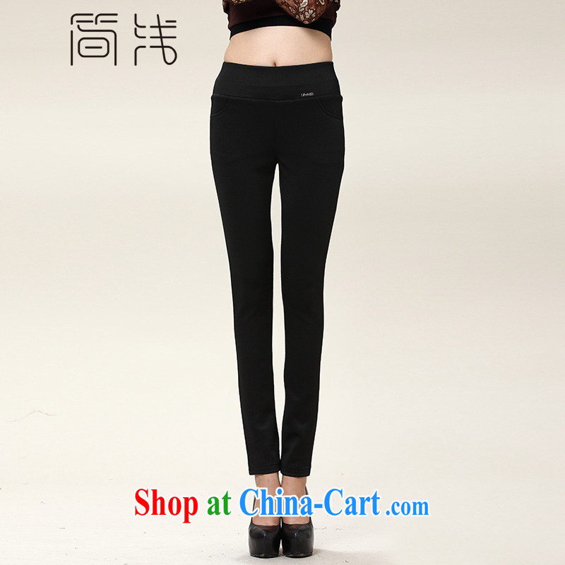 Jane is very large, female Trouser press fat people video thin, spring and autumn solid pants girls' high waist-abdominal castor pants 820 black spring 4XL
