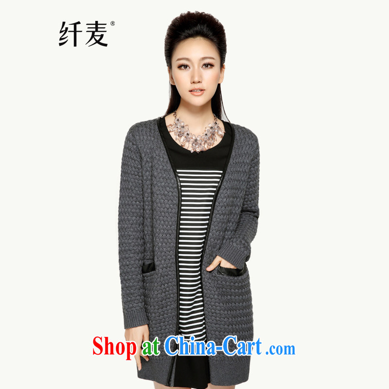 The wheat fall 2014 with new, larger Ladies Open flap V collar knitting thick mm jacket YF - 14,025 gray 2 XL