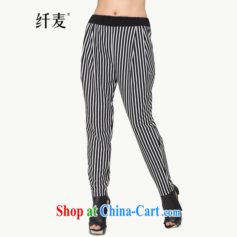 The Mecca indeed XL Women fall 2014 with new Korean version 100 ground loose streaks leisure pants 43,266 black-and-white 6 XL