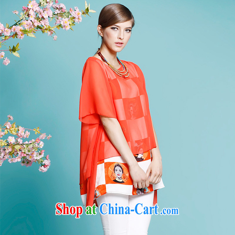 The Code's 2014 summer thick sister snow woven dresses thick mm leave of two short-sleeved video thin loose orange 5 XL _90 - 100 _ KG