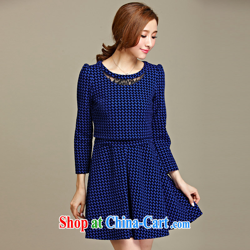 Cross-sectoral expertise of autumn MM Load New Code women in Europe and America with tartan thick sister graphics thin false 2 long-sleeved dresses Item No. 2227 blue 5 XL, cross-sectoral provision (qisuo), online shopping