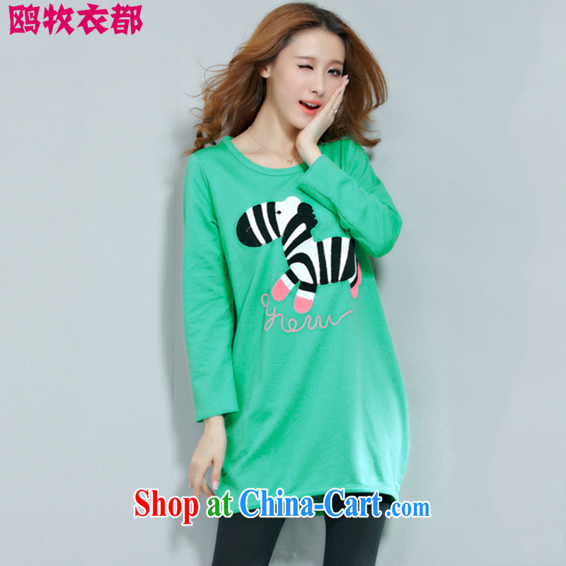 Releases the Yi, 2015 new larger female Korean embroidery zebra stamp duty relaxed, long-neck long-sleeved shirt T DMT 031 green lake XXL