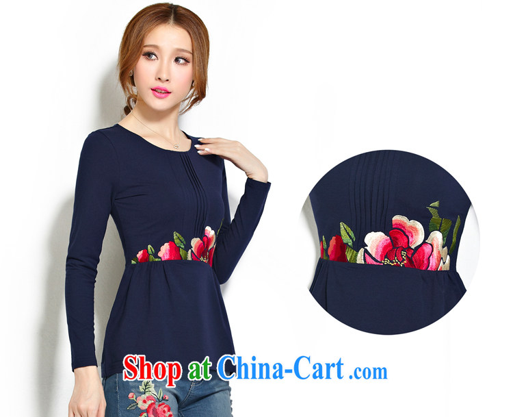 Autumn 2014 the new embroidery ethnic wind wrinkled the waist solid T-shirt large, long-sleeved female T shirt T-shirt royal blue XXXXL pictures, price, brand platters! Elections are good character, the national distribution, so why buy now enjoy more preferential! Health