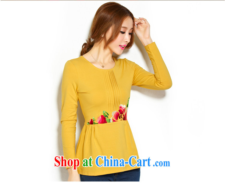 Autumn 2014 the new embroidery ethnic wind wrinkled the waist solid T-shirt large, long-sleeved female T shirt T-shirt royal blue XXXXL pictures, price, brand platters! Elections are good character, the national distribution, so why buy now enjoy more preferential! Health