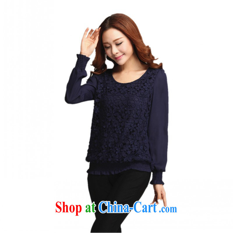 The delivery package as soon as possible e-mail XL female snow woven shirts fall 2014 with elegant lace snow woven shirts thick mm video thin beauty autumn Yi long-sleeved dark blue 4 XL approximately 160 - 175 jack