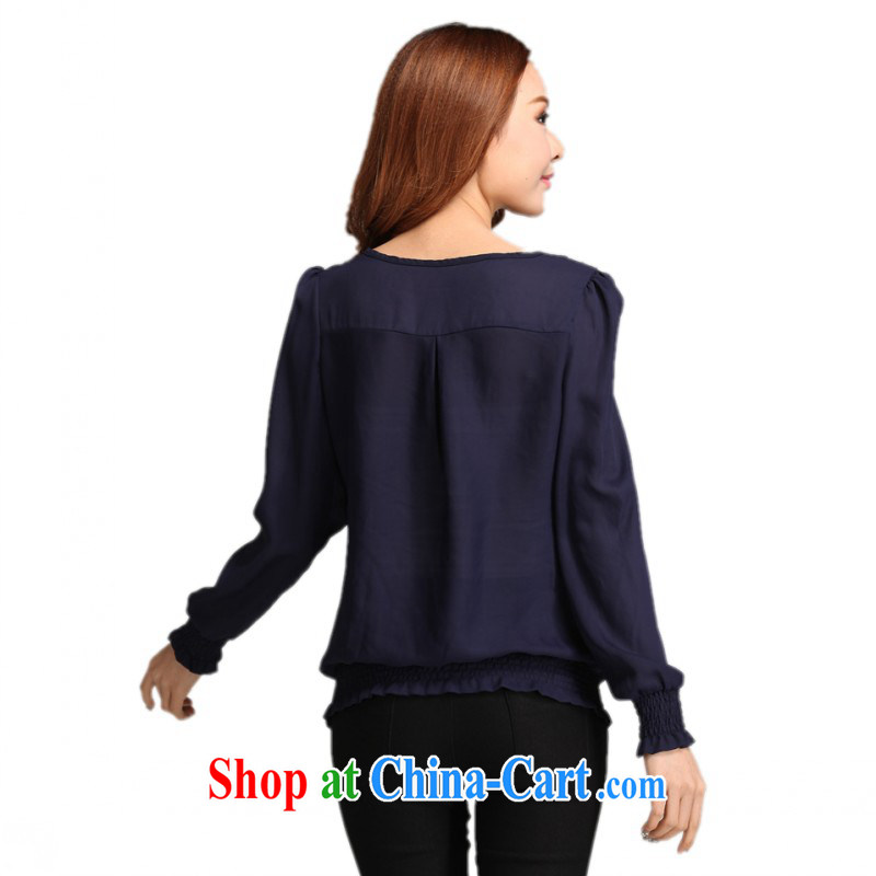 The delivery package as soon as possible e-mail XL female snow woven shirts fall 2014 with elegant lace snow woven shirts thick mm video thin beauty autumn Yi long-sleeved dark blue 4 XL approximately 160 - 175 jack, land is still the garment, and shopping on the Internet