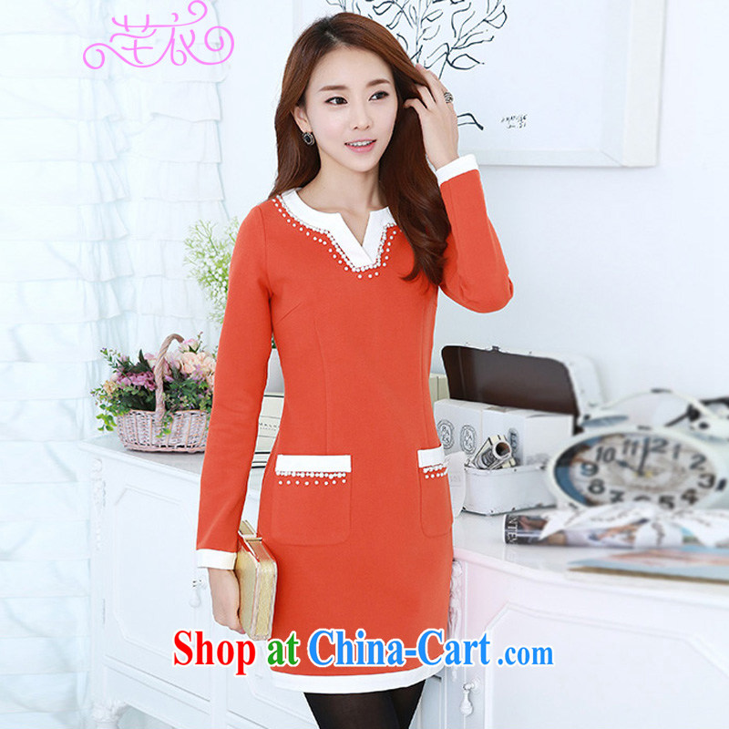 Constitution, indeed, XL girls short skirts thick MM Load fall 2015 new Korean stylish long-sleeved staple Ju-won V for collision-color dresses lady skirt orange 2 XL 130 - 145 jack, constitution and clothing, and shopping on the Internet