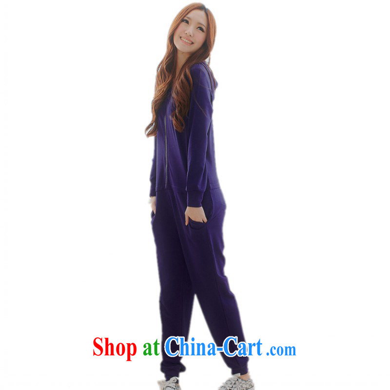 The delivery package as soon as possible by the hypertrophy, female pants fall 2014 with Korean leisure cap sweater-pants video thin style zipper pants purple 4 XL about 165 - 180 jack