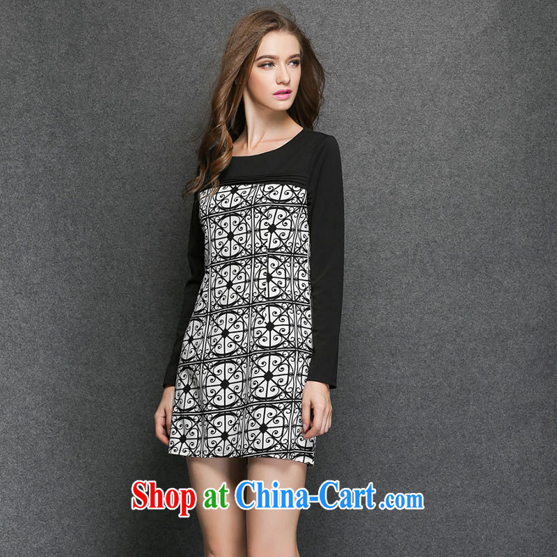 The silk, honey King, female fat MM graphics thin spring round-collar stamp loose dress ZZ 3297 black XL (121 jack - 135 jack wear), the population, honey, and shopping on the Internet