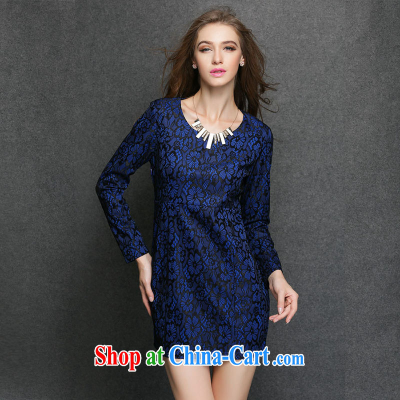 The silk, honey King, female fat MM graphics thin spring round-collar composite stamp loose dress ZZ 3295 blue XL (121 jack - 135 jack wear), the population, honey, and shopping on the Internet