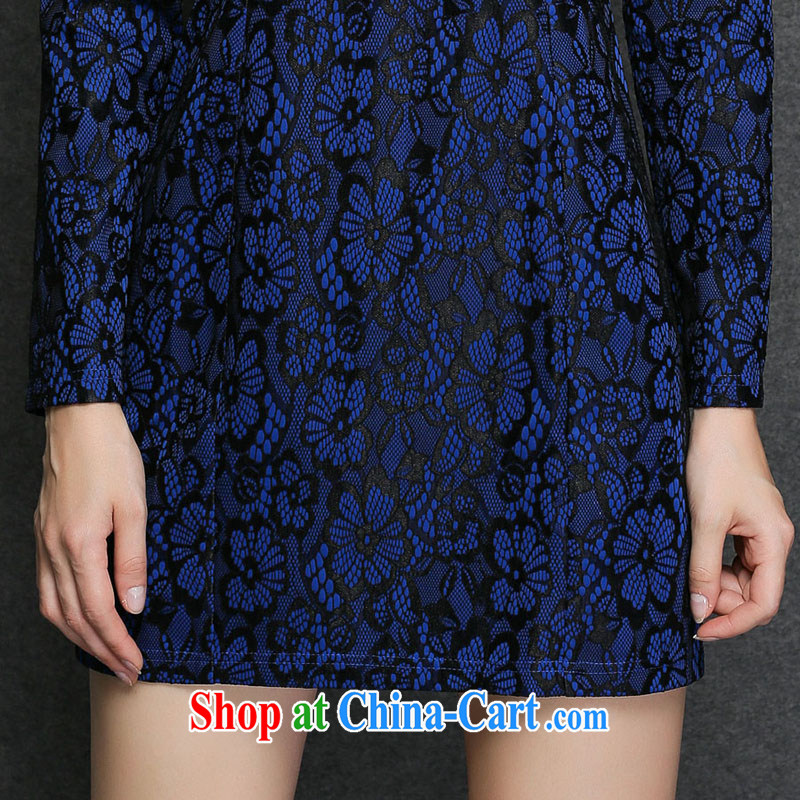 The silk, honey King, female fat MM graphics thin spring round-collar composite stamp loose dress ZZ 3295 blue XL (121 jack - 135 jack wear), the population, honey, and shopping on the Internet