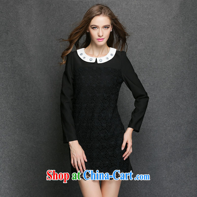 The silk, honey King, female fat MM graphics thin spring lapel pin Pearl lace stitching relaxed dress ZZ 3296 black XL (121 jack - 135 Jack through) to the population, honey, and shopping on the Internet