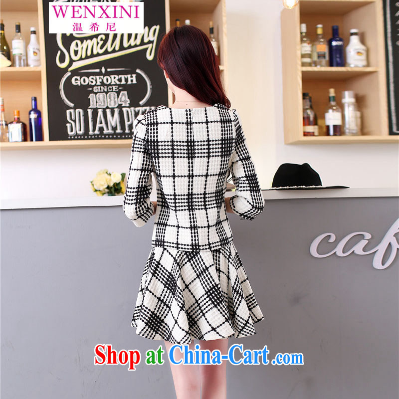 Wen The Greek, spring 2015 version won the Hong Kong Wind two-piece black-and-white checkered 9 cuff beauty and Leisure package dress short skirt body skirt white XXL, Wen Greek Cypriot (WENXINI), online shopping