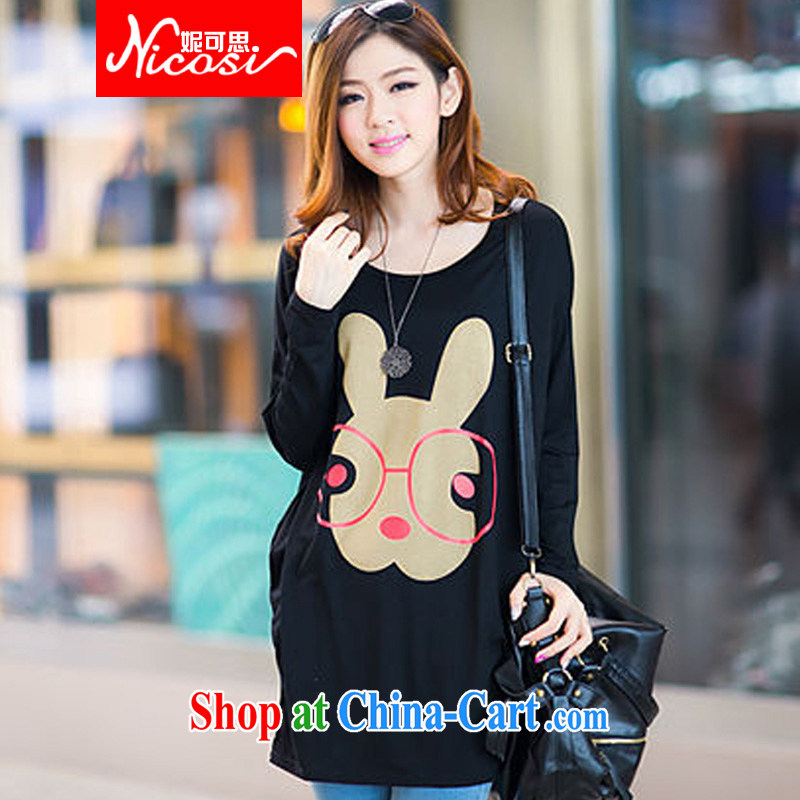 Connie to the Korean edition 2015 spring new emphasis on the MM code female liberal bat sleeves, long, round-neck collar long-sleeved stamp T shirts female solid T-shirt T-shirt girl rabbit ears black 304 are code, Connie to Cisco (NICOSI), online shopping