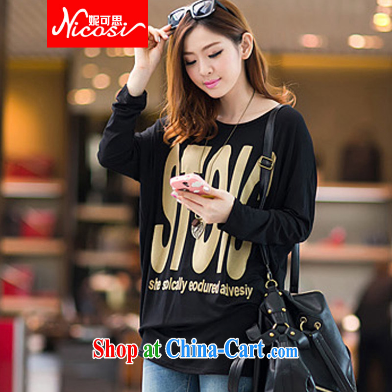 Connie to the Korean edition 2015 spring new thick mm maximum Code women loose bat sleeves, long-neck long-sleeved stamp T shirt solid T-shirt T-shirt woman STOIC Edition Black 318 are code, and Connie to Cisco (NICOSI), online shopping