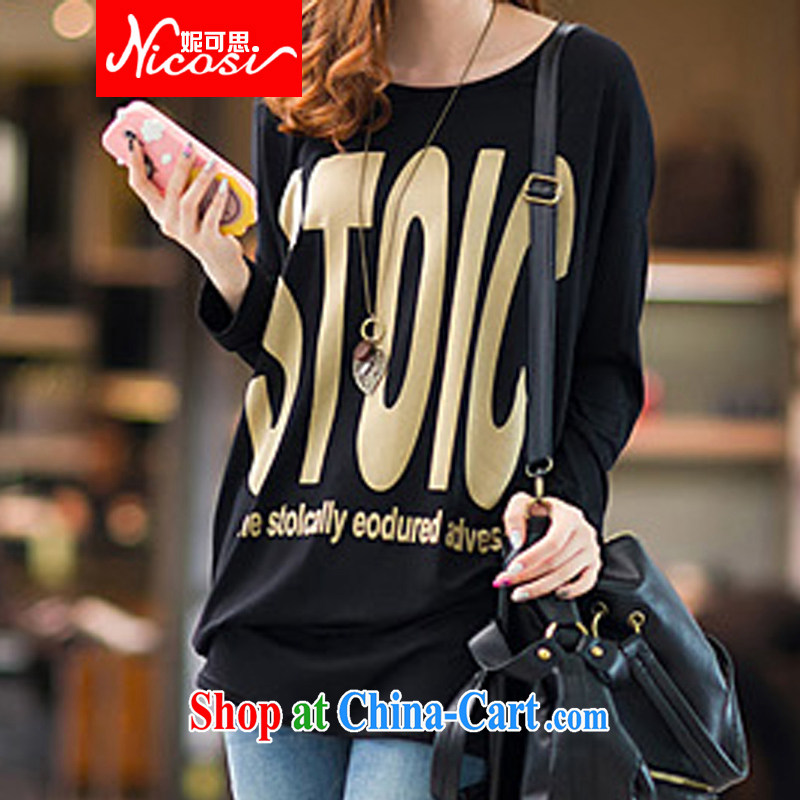 Connie to the Korean edition 2015 spring new thick mm maximum Code women loose bat sleeves, long-neck long-sleeved stamp T shirt solid T-shirt T-shirt woman STOIC Edition Black 318 are code, and Connie to Cisco (NICOSI), online shopping
