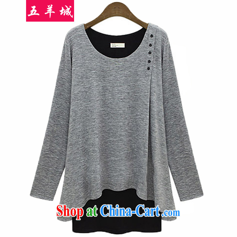 Five Rams City 2015 the code ladies casual loose, long-sleeved shirt T thick sister spring Korea and indeed XL T-shirt 538 light gray XXL_150 about Jack