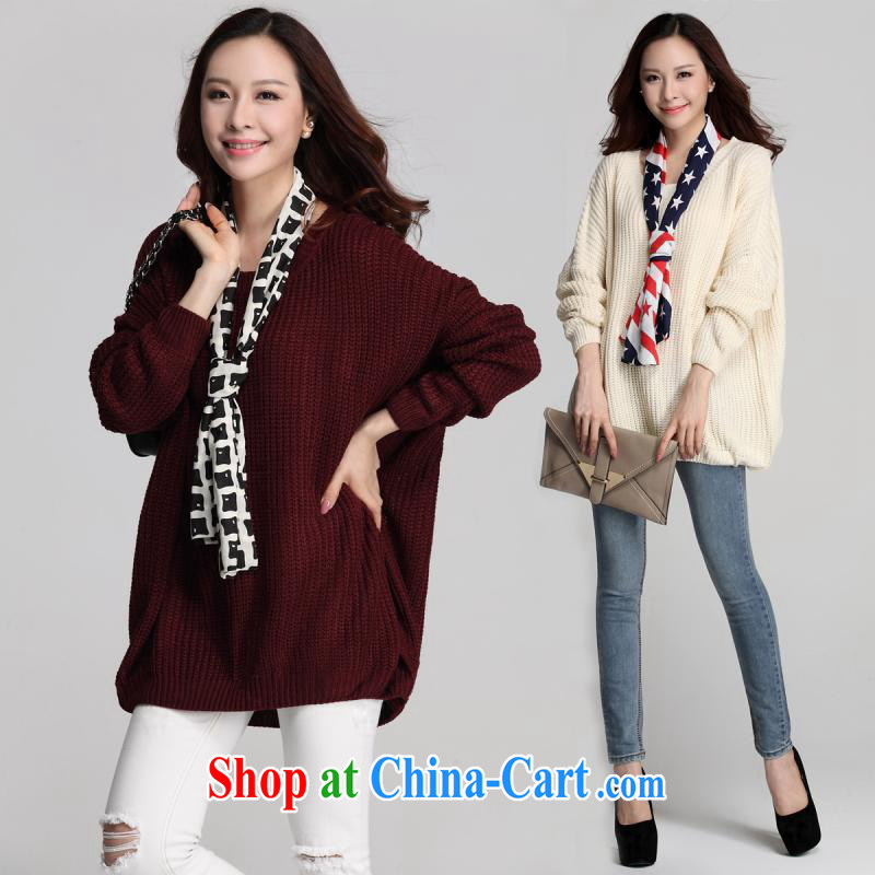 Dr. Chou, 2015 fall and winter new Korean version set in the long bat sleeves sweater knitted sweater jacket white large numbers are code