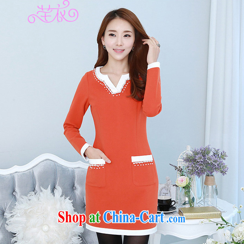Constitution, and, indeed, women's clothing 2015 new autumn and winter clothing Korean stylish long-sleeved staple Ju-won V for collision-color dresses thick mm video thin 100 ground skirt orange 2 XL 135 - 150 jack, constitution and clothing, and shopping on the Internet