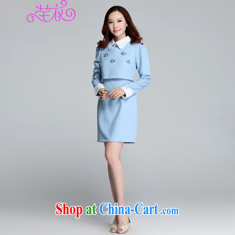 Constitution, the ventricular hypertrophy, fat people dress 2015 spring loaded new, Korean version elegant ladies' long-sleeved beauty dress mm thick-dry Turkey two-piece blue 4 XL 165 - 180 jack