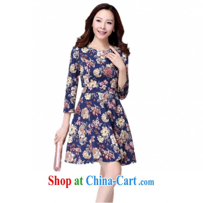 The delivery package as soon as possible by the ventricular hypertrophy, female idyllic fresh floral dresses in short about the radius 7 for the cuff floral short skirt OL graphics thin lady skirt Blue stretch larger, constitution, Jacob (QIANYAZI), online shopping