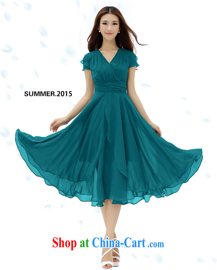 The Platinum 2015 summer new short-sleeve larger female Korean style lady-waist snow woven dresses women cultivating long skirt Y 1296 Lake blue XL code pictures, price, brand platters! Elections are good character, the national distribution, so why buy now enjoy more preferential! Health