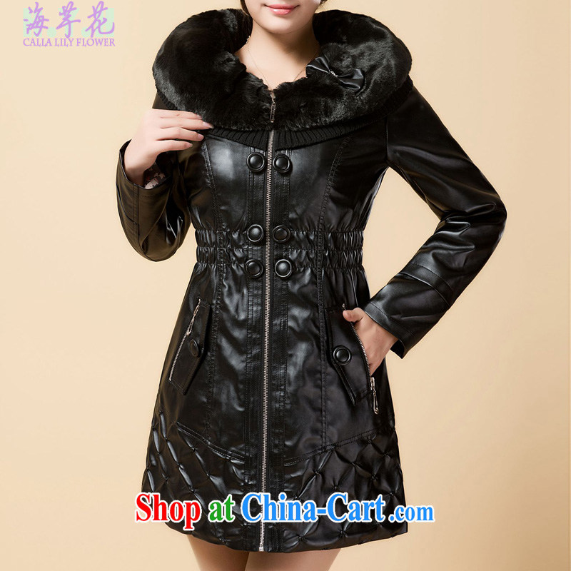 The line between a new, high-waist beauty graphics thin large code-yi Korean version larger female PU larger jacket J 1314 - 3 black 4 XL