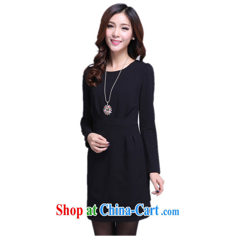 The delivery package mail as soon as possible, focusing on girls XL dress high quality professional lady long-sleeved-waist skirts round-collar temperament cultivating solid autumn skirt black XL approximately 130 - 145 jack
