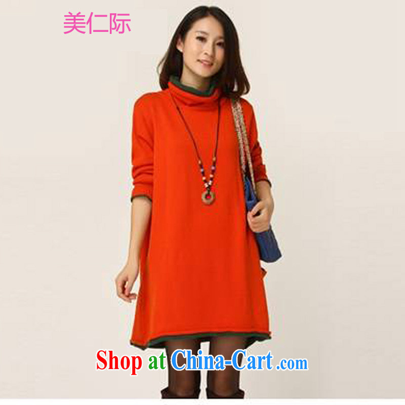 The US, in the winter, the large code female Korean high-collar thick sweater solid dresses MA 12,768 orange hamba are code