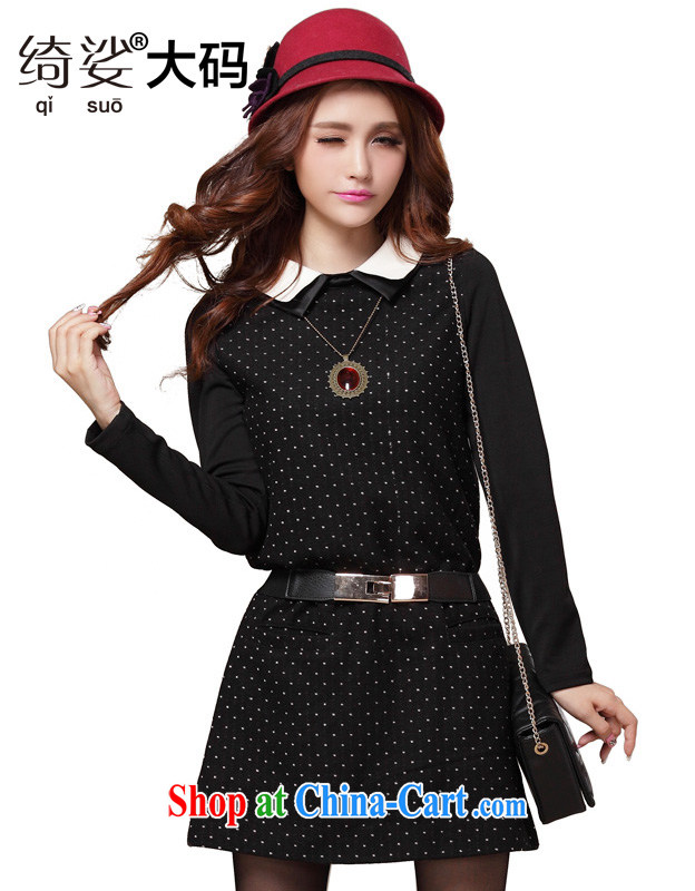 For cross-sectoral efforts, women with thick MM fall and winter new dot thick sister graphics thin large long-sleeved dresses Item No. 2259 black 5 XL
