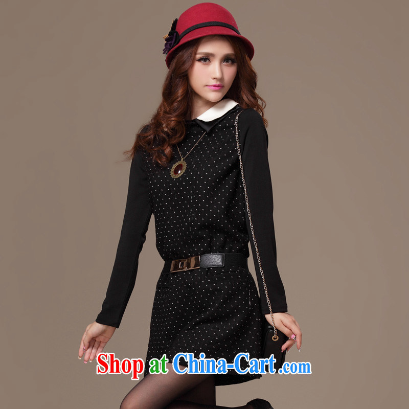 Cross-sectoral provision XL girls thick MM fall and winter new dot thick sister graphics thin large long-sleeved dress of the 2259 black 5 XL, cross-sectoral provision (qisuo), the Code women, shopping on the Internet