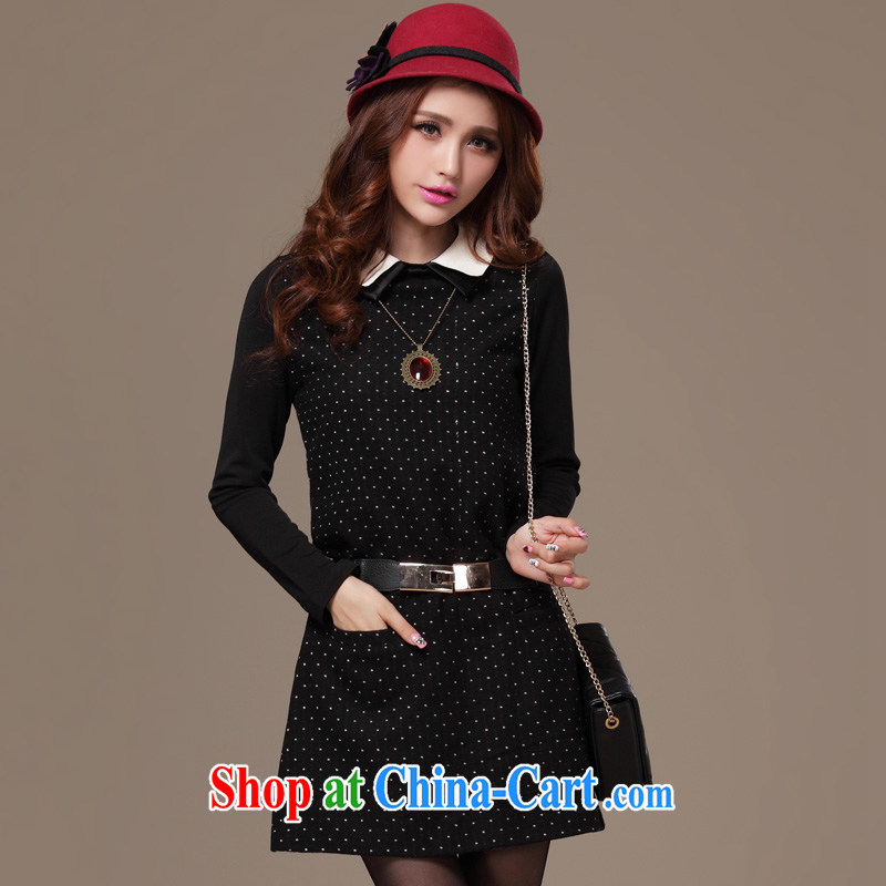 Cross-sectoral provision XL girls thick MM fall and winter new dot thick sister graphics thin large long-sleeved dress of the 2259 black 5 XL, cross-sectoral provision (qisuo), the Code women, shopping on the Internet