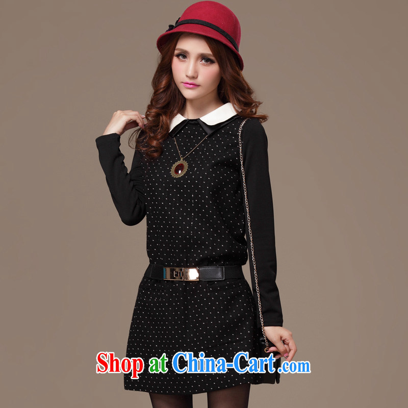 Cross-sectoral provision XL girls thick MM fall and winter new dot thick sister graphics thin large long-sleeved dress of the 2259 black 5 XL, cross-sectoral provision (qisuo), the Code women, shopping on the Internet