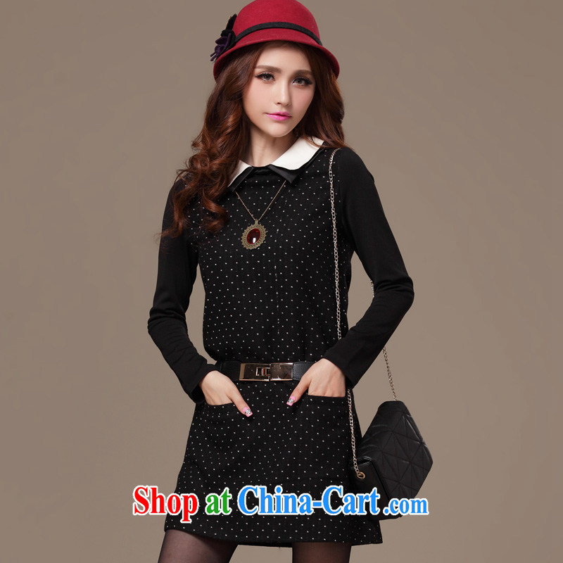 Cross-sectoral provision XL girls thick MM fall and winter new dot thick sister graphics thin large long-sleeved dress of the 2259 black 5 XL, cross-sectoral provision (qisuo), the Code women, shopping on the Internet