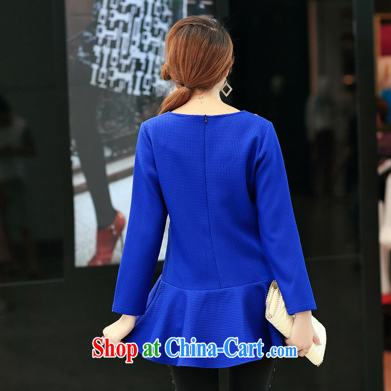 Staff of the fertilizer XL women mm thick autumn 2014 the new Korean version thick sister stylish long-sleeved shirt T shirt S 1712 blue 5 XL, Director (Smeilovly), online shopping