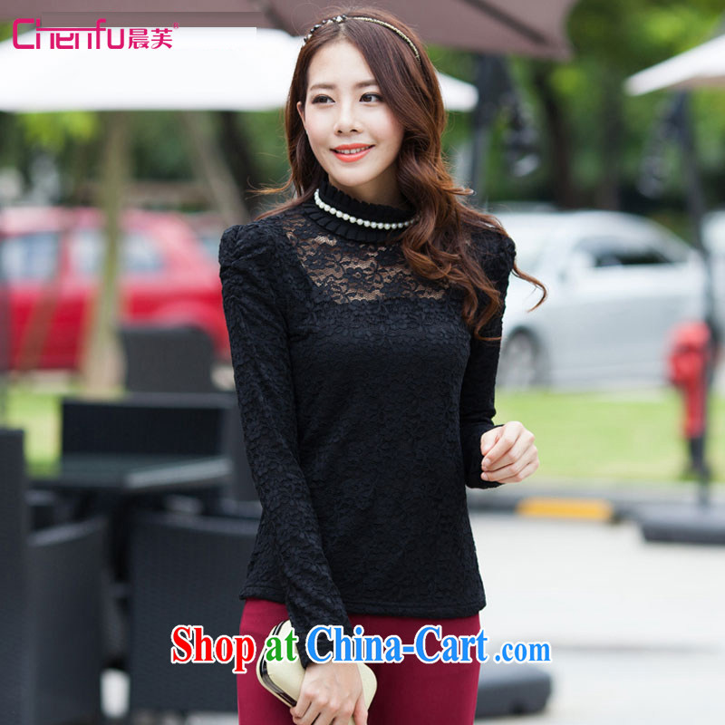 Early morning would be 2015 new stylish large code female high atmospheric and lint-free cloth thick solid shirt snow woven Pearl high-collar stretch warm-blossoms, graphics thin solid black T-shirt 4 XL _145 - 160 _ jack