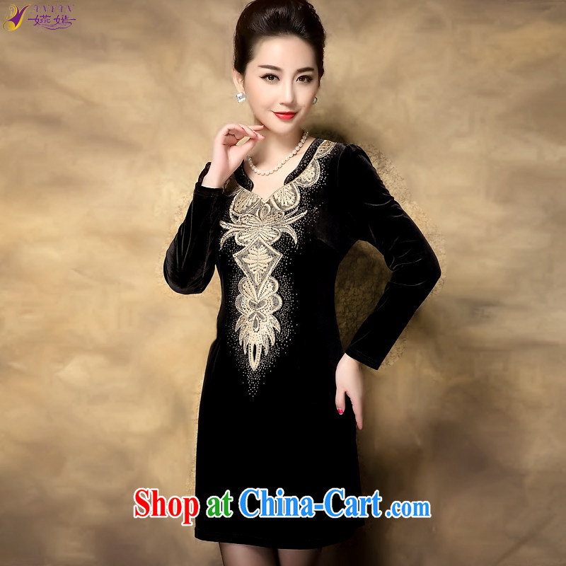  2015 mentioned the code long-sleeved dresses girls' high-end hot drill embroidery, older mothers with the wool skirt, Mom Gifts 6791 black 6 XL to book in advance