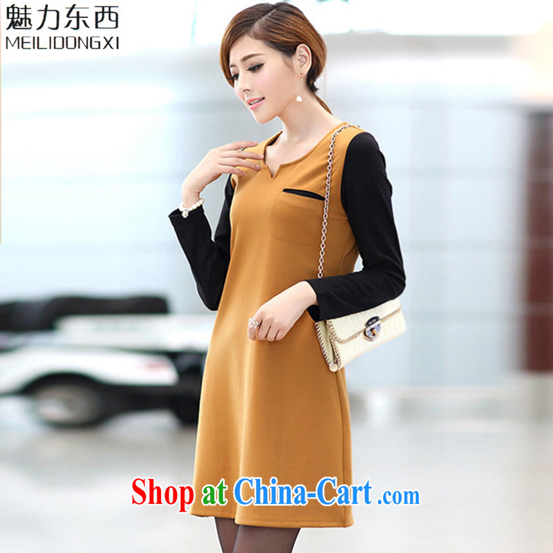What charm summer 2015, Korean version of the greater code girls decorated in stylish thick MM solid long-sleeved dresses women S 2648 yellow XXXL, charm (MEILIDONGXI), online shopping