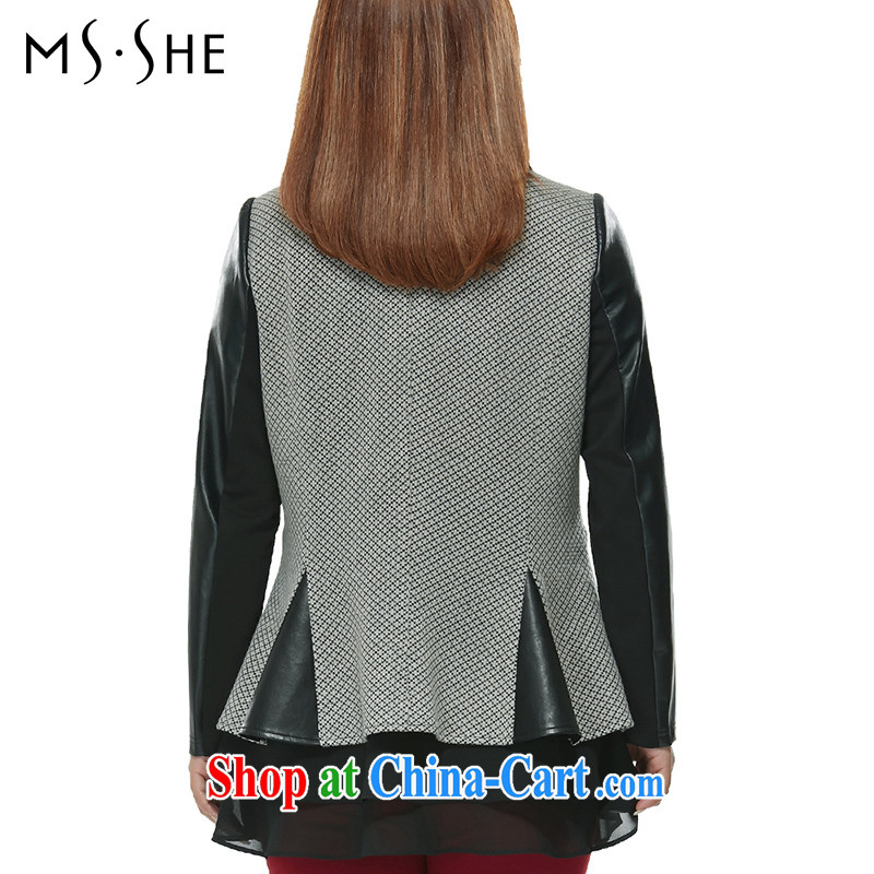 MsShe XL ladies' 2015 spring new round-collar PU stitching lace leave of two in the waist shirt clearance 2006 black and gray 5 XL, Susan Carroll, Ms Elsie Leung Chow (MSSHE), shopping on the Internet