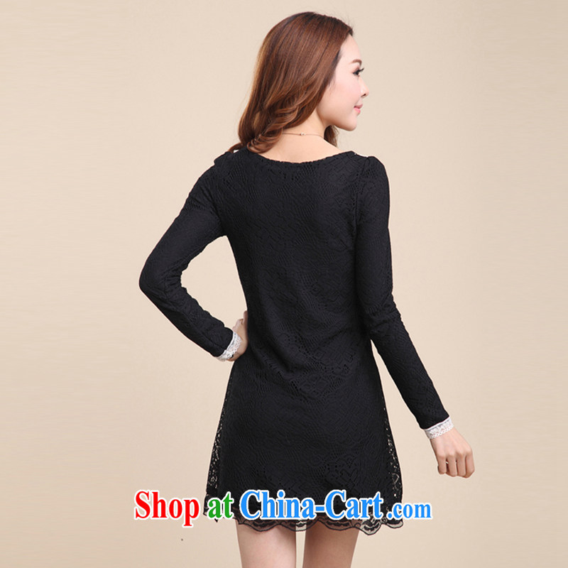 and wind Island 2014 New Beauty autumn and winter clothing solid skirt and indeed intensify, thick MM thick doll collar lace long-sleeved dress 6918 black M, and wind Island (HFRANDO), online shopping