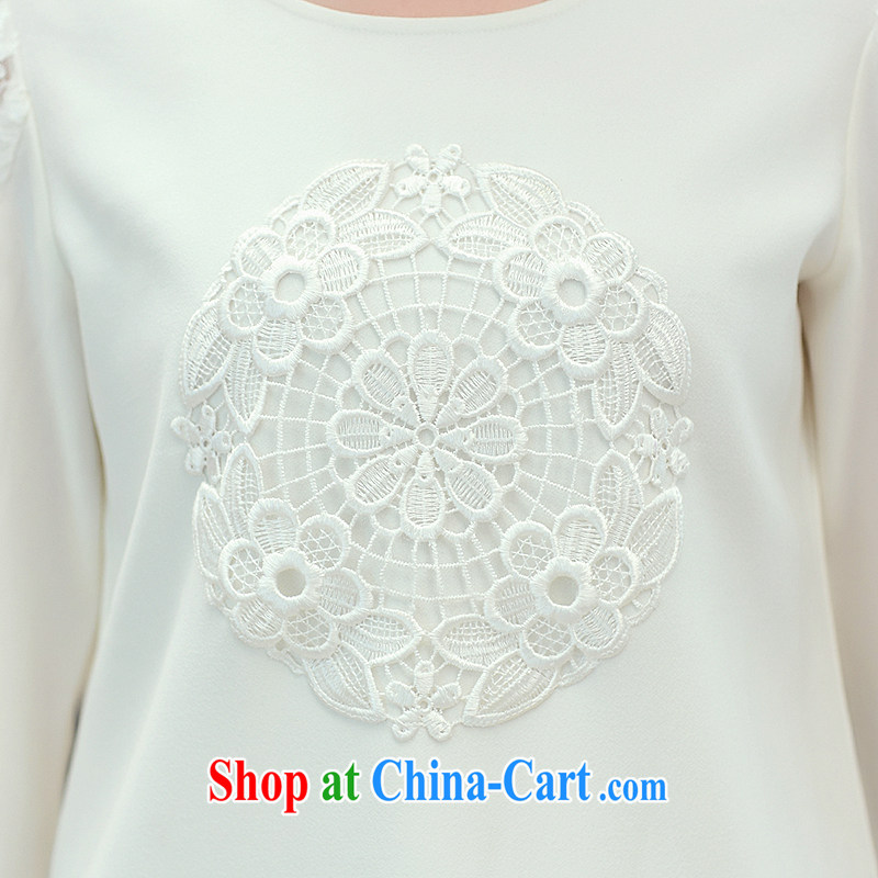 Of 200 Of The jack is indeed increasing, female fat mm 2014 spring loaded lace stitching long-sleeved loose solid T-shirt T-shirt S 1695 white 5 XL, Director (Smeilovly), online shopping