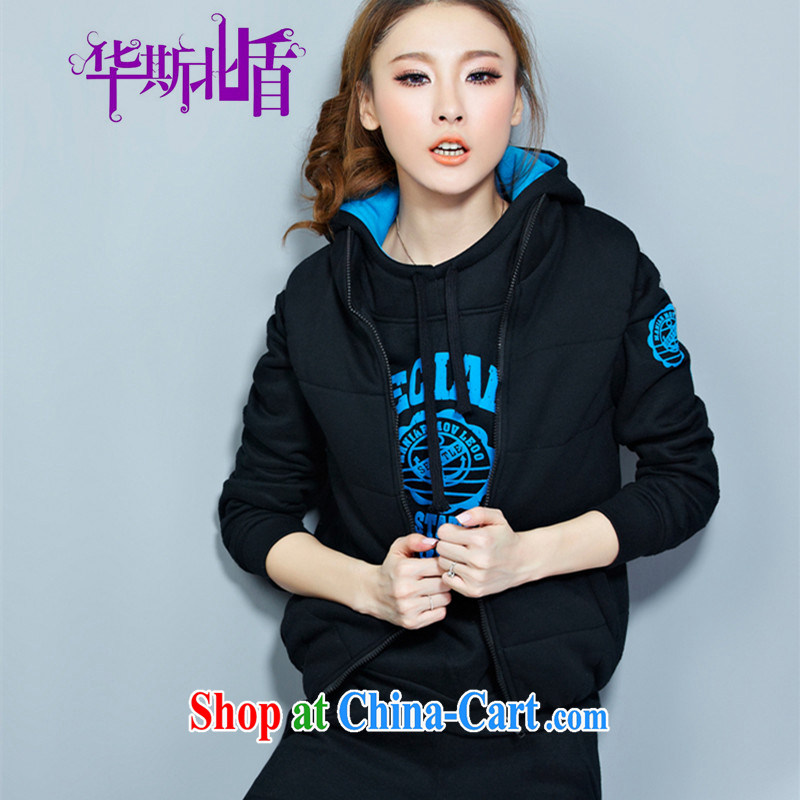 2014 Korean autumn and winter, Ms. Yi 3 piece set with the lint-free cloth, Sport Kits thick Leisure package Black blue XXXXL and North shields, shopping on the Internet