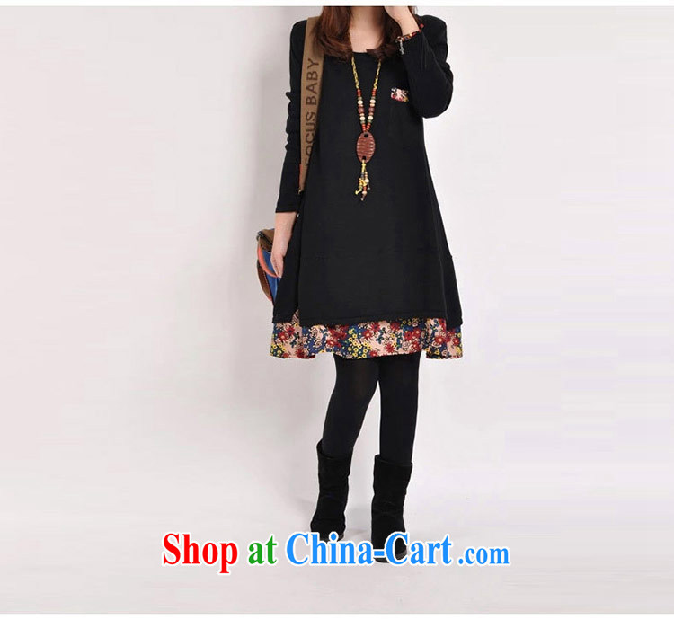 Yan Po Lun 2015 spring new larger women mm thick solid long-sleeved floral stitching leisure dress girls F 1866 green XXL pictures, price, brand platters! Elections are good character, the national distribution, so why buy now enjoy more preferential! Health