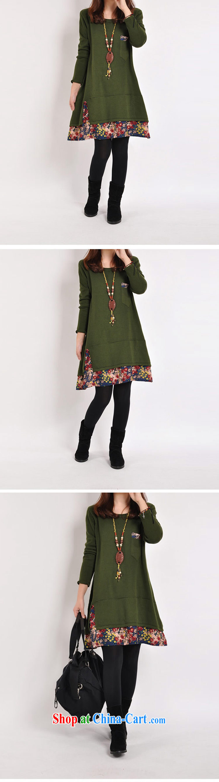 Yan Po Lun 2015 spring new larger women mm thick solid long-sleeved floral stitching leisure dress girls F 1866 green XXL pictures, price, brand platters! Elections are good character, the national distribution, so why buy now enjoy more preferential! Health